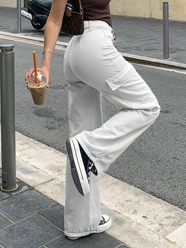 Women's Relaxed Wide Leg Cargo Pants with Pockets - StreetFlex