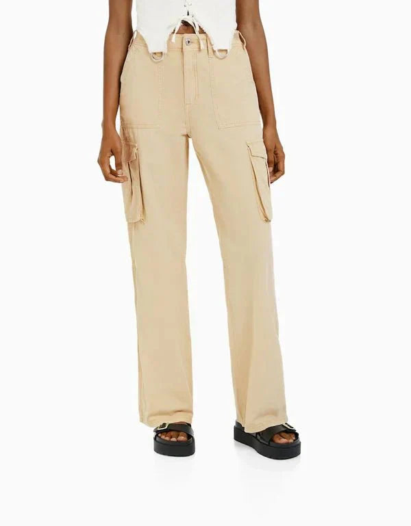 Women's Relaxed Wide Leg Cargo Pants with Pockets - StreetFlex