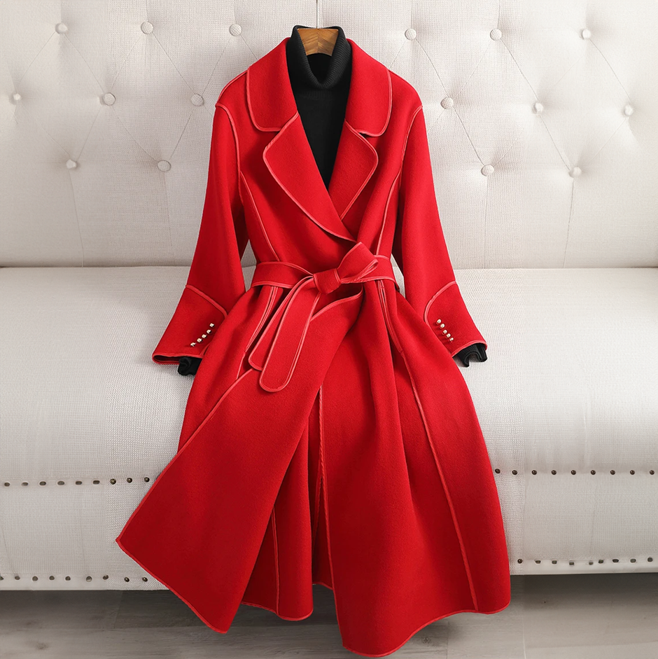 Women's Wool Trench Coat - Fitted & Flattering - UrbanChic Red