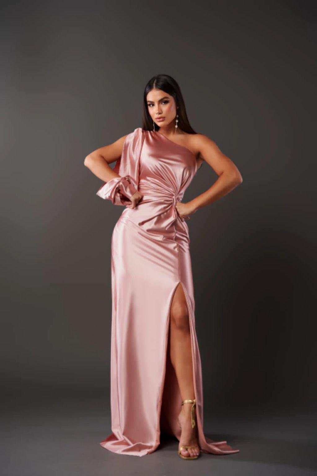 Elegant One-Shoulder Maxi Dress High Slit - EveningStar