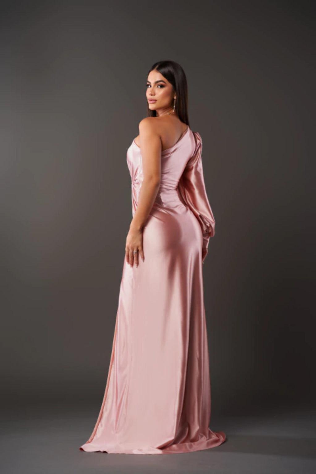 Elegant One-Shoulder Maxi Dress High Slit - EveningStar
