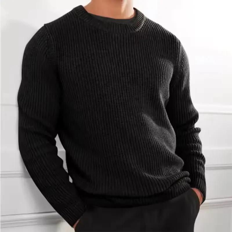 Men’s Knitted Sweater – Regular Fit – Wool Blend – O-Neck Ribbed Casual Pullover Black