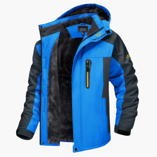 Men’s Outdoor Jacket – Waterproof Hooded – Fleece Lined – Casual Fit – Zipped Pocket Blue