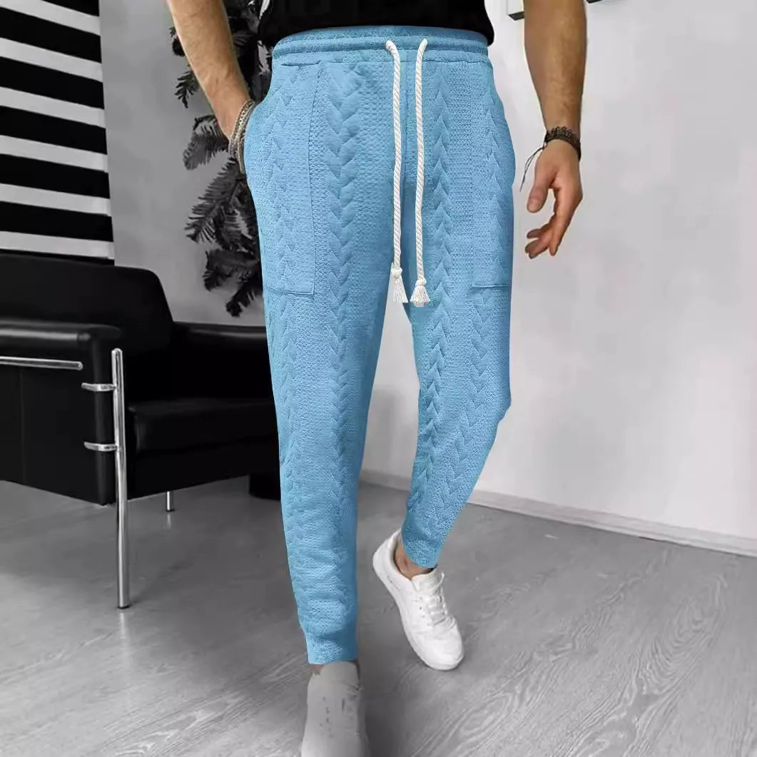 Men’s Jogger Pants – Jacquard Texture – Tapered Fit – Drawstring Waist – Cuffed Ankles Blue