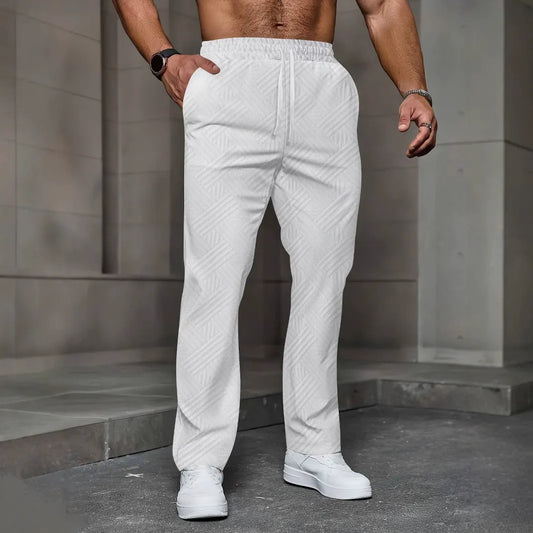 Men’s Jogger Pants – Relaxed Fit – Knit Texture – Elastic Waist – Full Length Casual White
