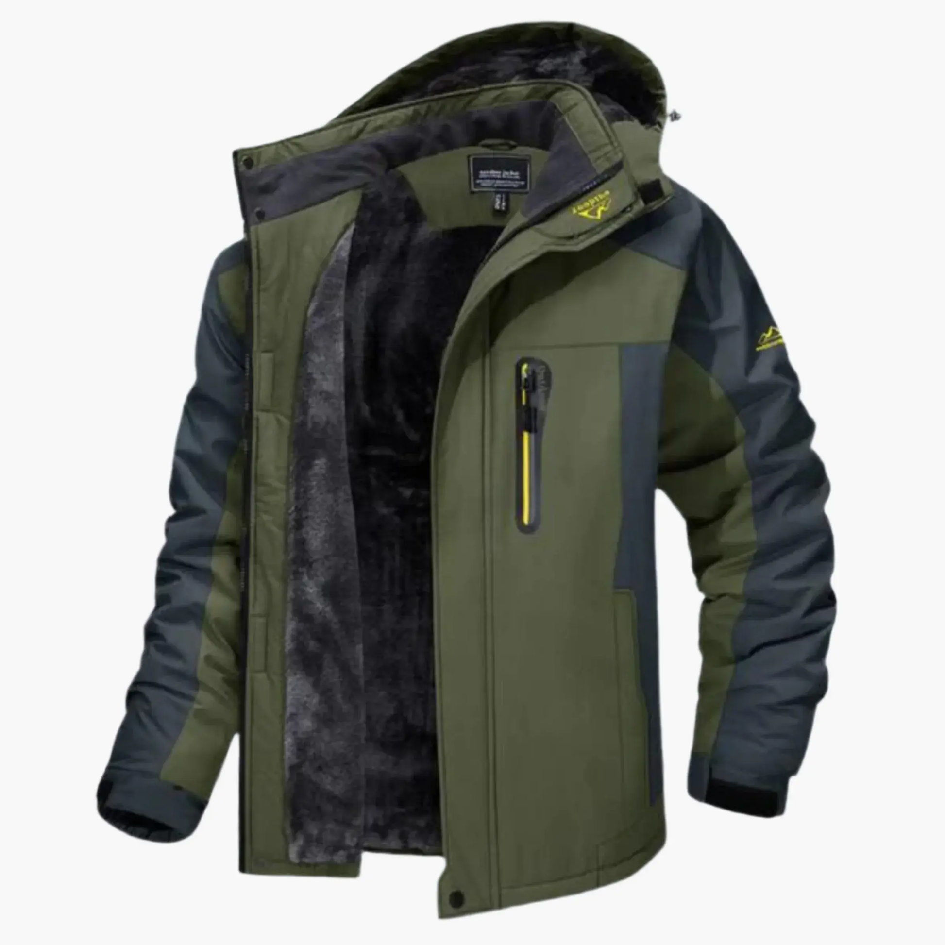 Men’s Outdoor Jacket – Waterproof Hooded – Fleece Lined – Casual Fit – Zipped Pocket Green