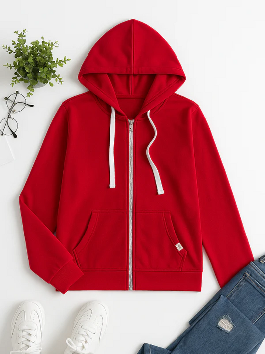 Women's Cotton Zip-Up Hoodie Soft & Cozy - ComfortZip Red