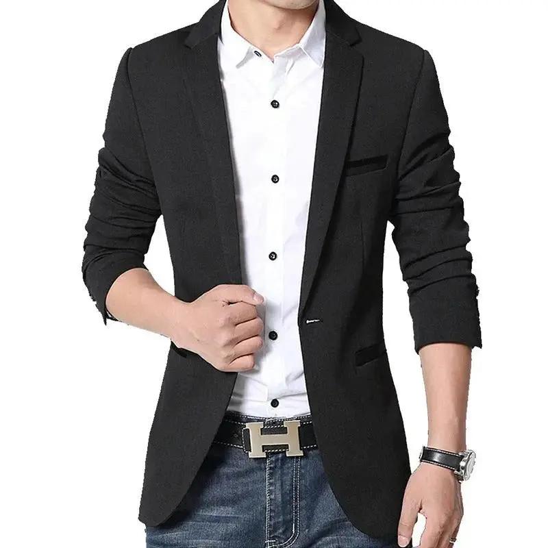 Men’s Blazer – Slim Fit – Single Breasted – Notched Lapel – Ruched ¾ Sleeve Black