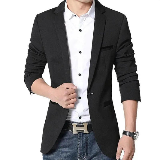 Men’s Blazer – Slim Fit – Single Breasted – Notched Lapel – Ruched ¾ Sleeve Black