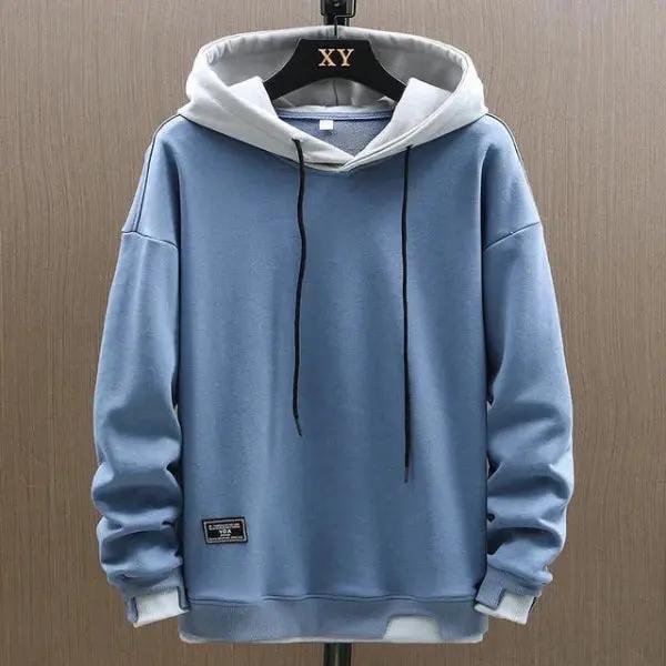 Men’s Hoodie – Relaxed Fit – Cotton Blend – Drawstring Hood – Ribbed Cuffs & Hem Blue
