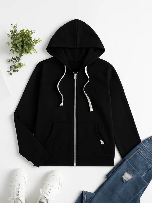 Women's Cotton Zip-Up Hoodie Soft & Cozy - ComfortZip Black