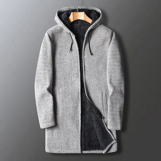 Men’s Hooded Jacket – Relaxed Fit – Textured Fleece – Zip Front Grey