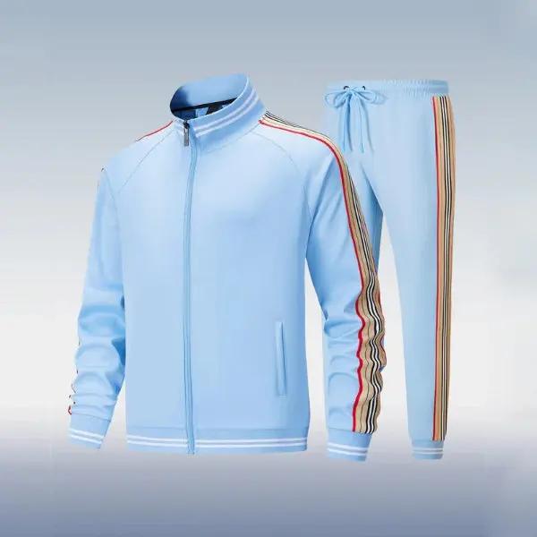 Men’s Two-Piece Tracksuit – Slim Fit – Full Zip Jacket with High Collar – Jogger Bottoms Sky Blue