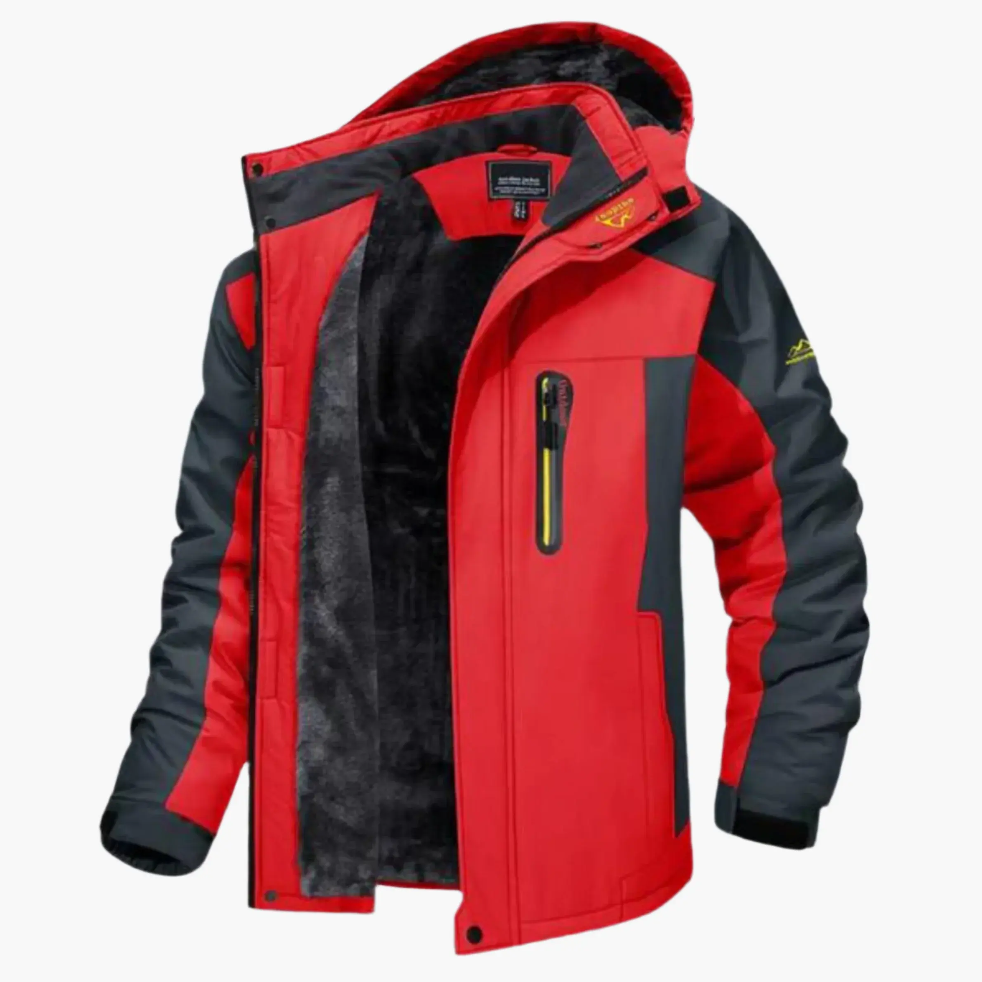 Men’s Outdoor Jacket – Waterproof Hooded – Fleece Lined – Casual Fit – Zipped Pocket Red