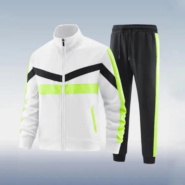 Men’s Two-Piece Tracksuit – Slim Fit – Full Zip Jacket with High Collar – Jogger Bottoms White Black