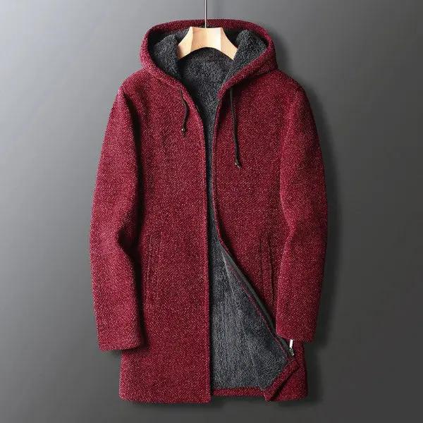 Men’s Hooded Jacket – Relaxed Fit – Textured Fleece – Zip Front Red