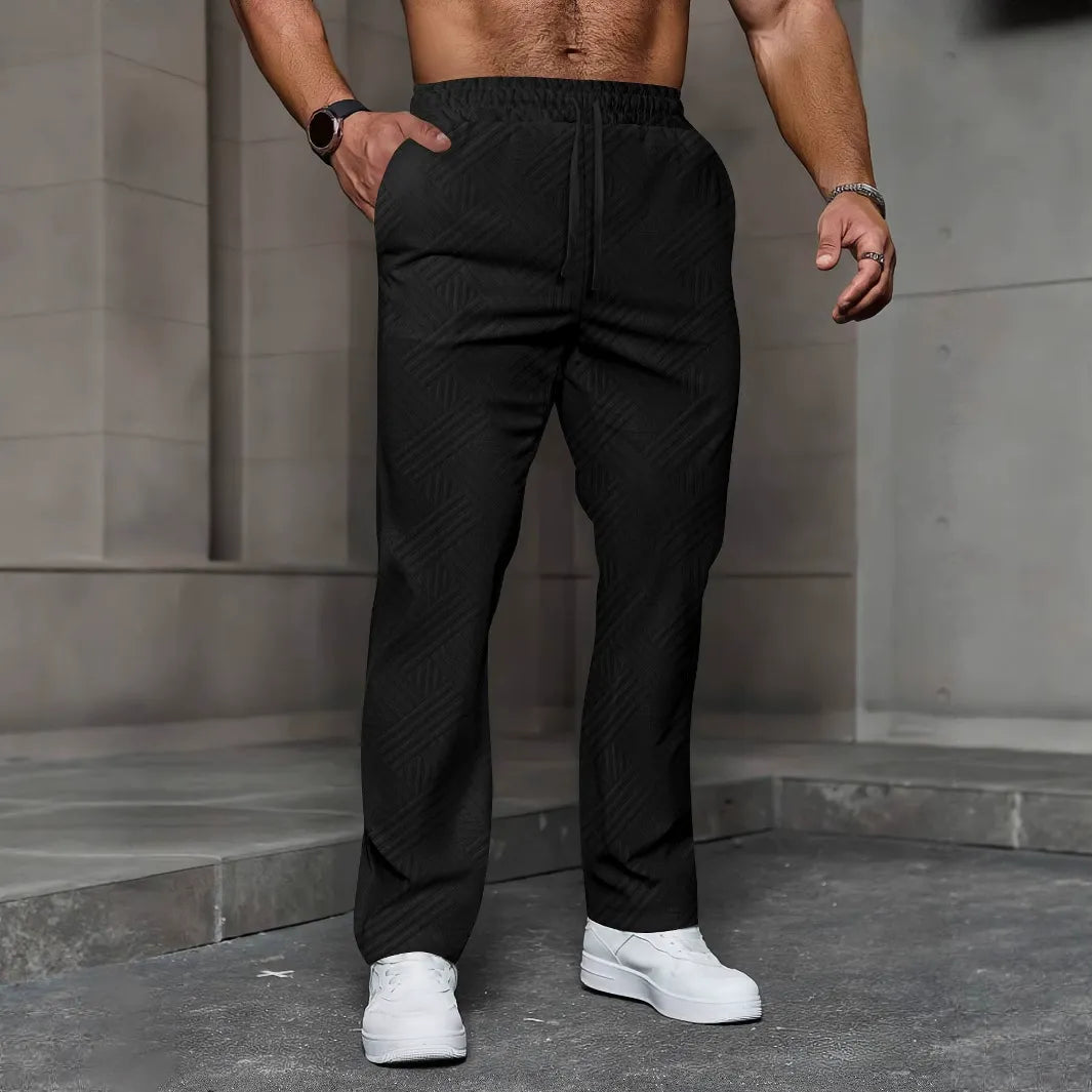 Men’s Jogger Pants – Relaxed Fit – Knit Texture – Elastic Waist – Full Length Casual Black
