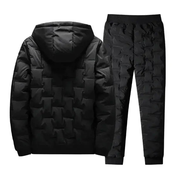 Men's Two-Piece Set - Hooded Jacket - Regular Fit – Full Zip – Ribbed Cuff - Drawstring Pants Black