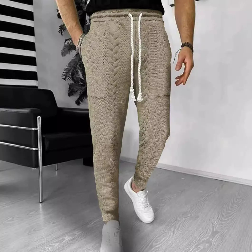 Men’s Jogger Pants – Jacquard Texture – Tapered Fit – Drawstring Waist – Cuffed Ankles Brown