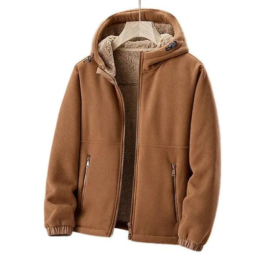 Men’s Fleece Jacket – Sherpa Lined – Regular Fit – Hooded with Zipper Closure Brown