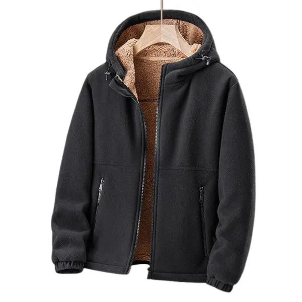 Men’s Fleece Jacket – Sherpa Lined – Regular Fit – Hooded with Zipper Closure Black