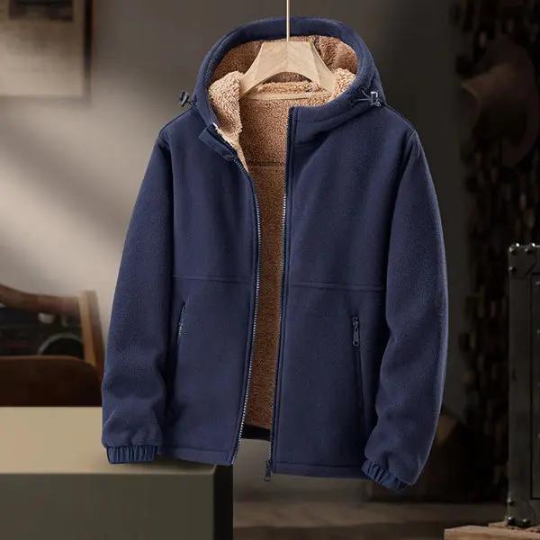 Men’s Fleece Jacket – Sherpa Lined – Regular Fit – Hooded with Zipper Closure Blue