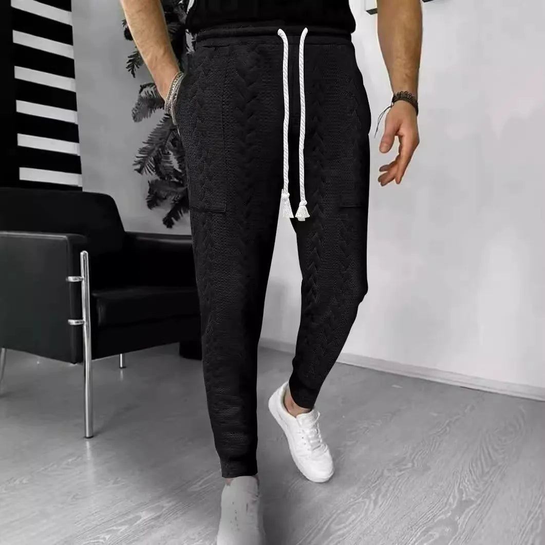 Men’s Jogger Pants – Jacquard Texture – Tapered Fit – Drawstring Waist – Cuffed Ankles Black