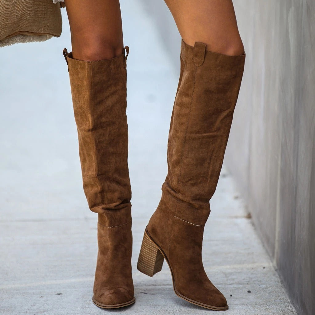 Women's Suede Over-the-Knee Boots - Effortless Style, UrbanStride Brown