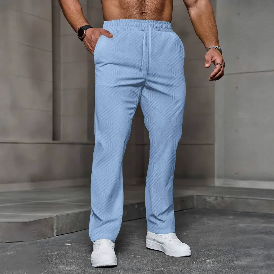 Men’s Jogger Pants – Relaxed Fit – Knit Texture – Elastic Waist – Full Length Casual Blue
