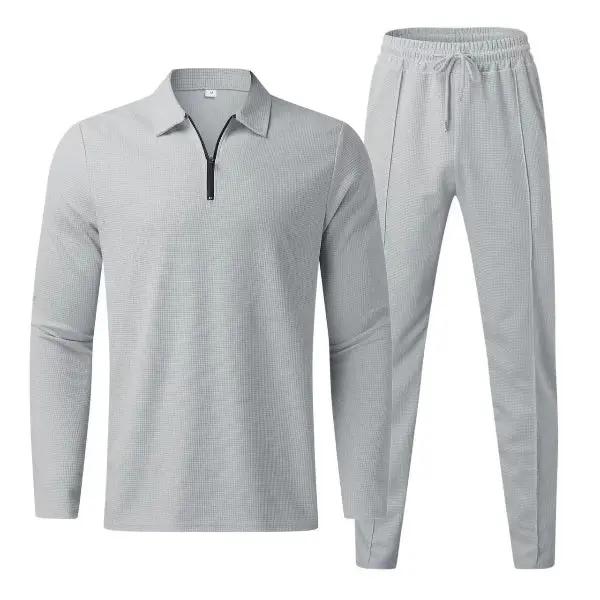 Men’s Two-Piece Set – Regular Fit – Long Sleeve Zip Top – Tapered Leg – Cotton Blend Grey