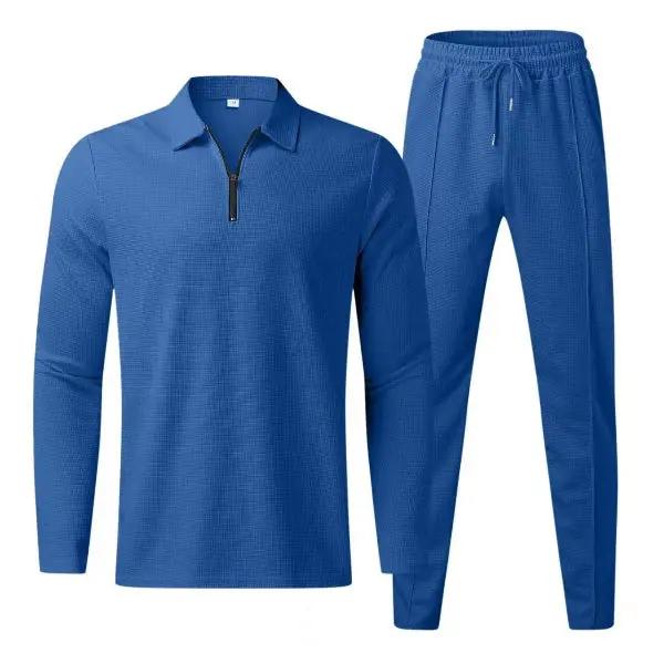 Men’s Two-Piece Set – Regular Fit – Long Sleeve Zip Top – Tapered Leg – Cotton Blend Blue