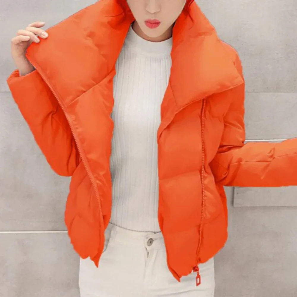 Women's Quilted Winter Coat Padded Funnel Neck - UrbanChic Orange