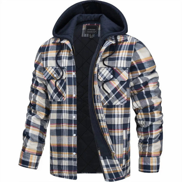 Men’s Bomber Jacket – Quilted Lining – Plaid Pattern – Hooded – Casual Fit Zip Front Multicolored