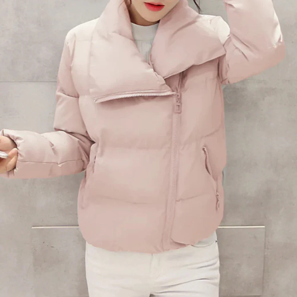 Women's Quilted Winter Coat Padded Funnel Neck - UrbanChic Pink