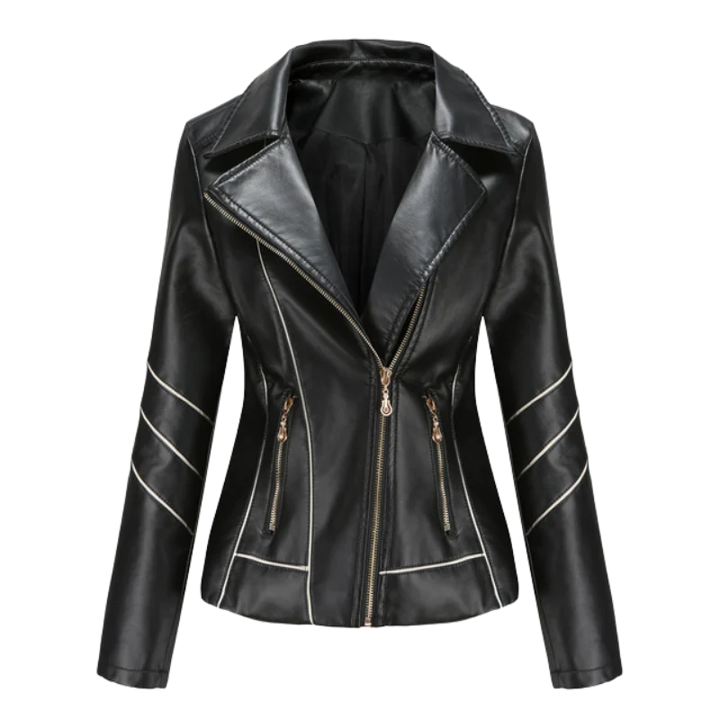 Women's Slim Fit PU Leather Biker Jacket - MotoEdge Black