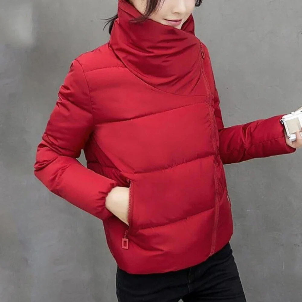 Women's Quilted Winter Coat Padded Funnel Neck - UrbanChic Red