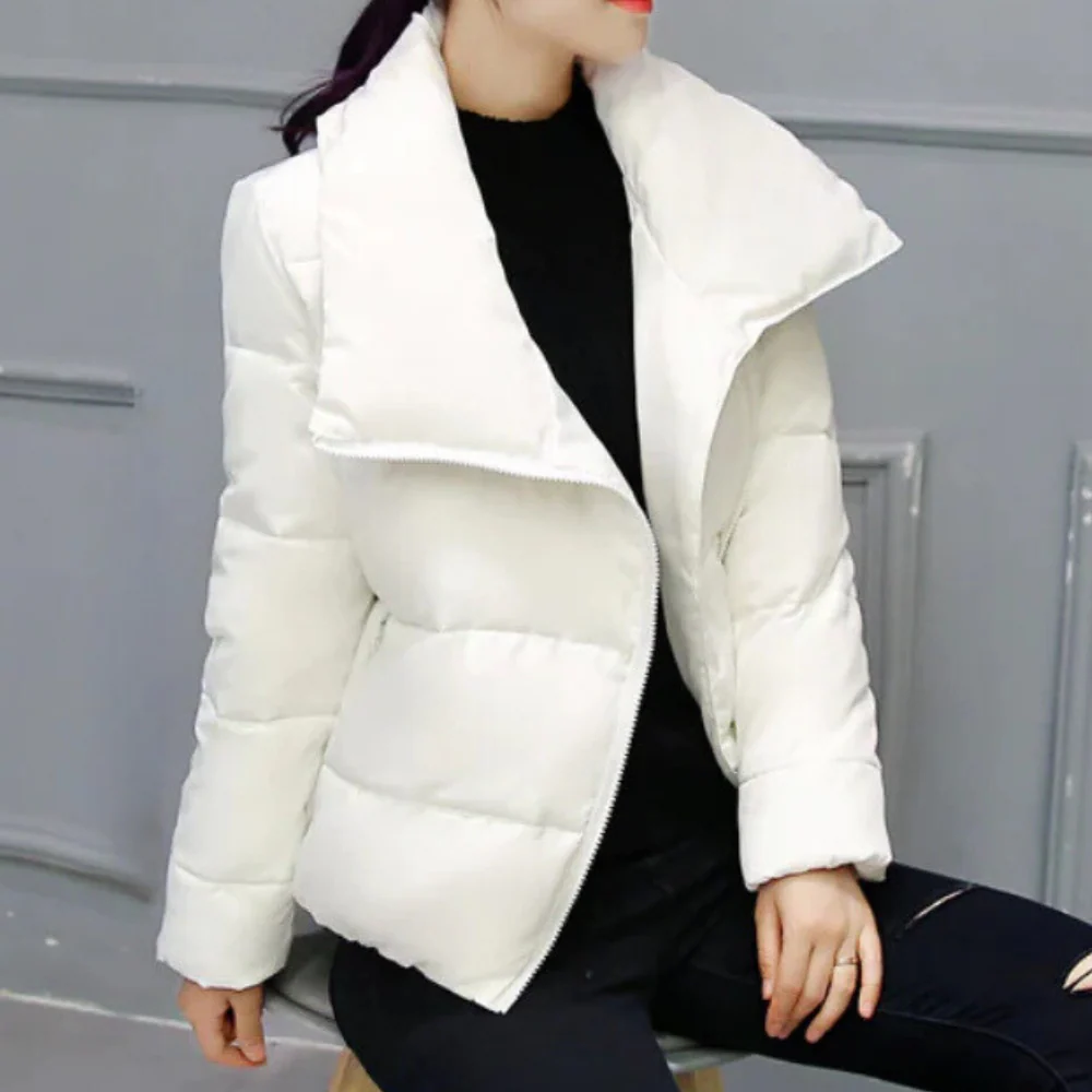 Women's Quilted Winter Coat Padded Funnel Neck - UrbanChic White