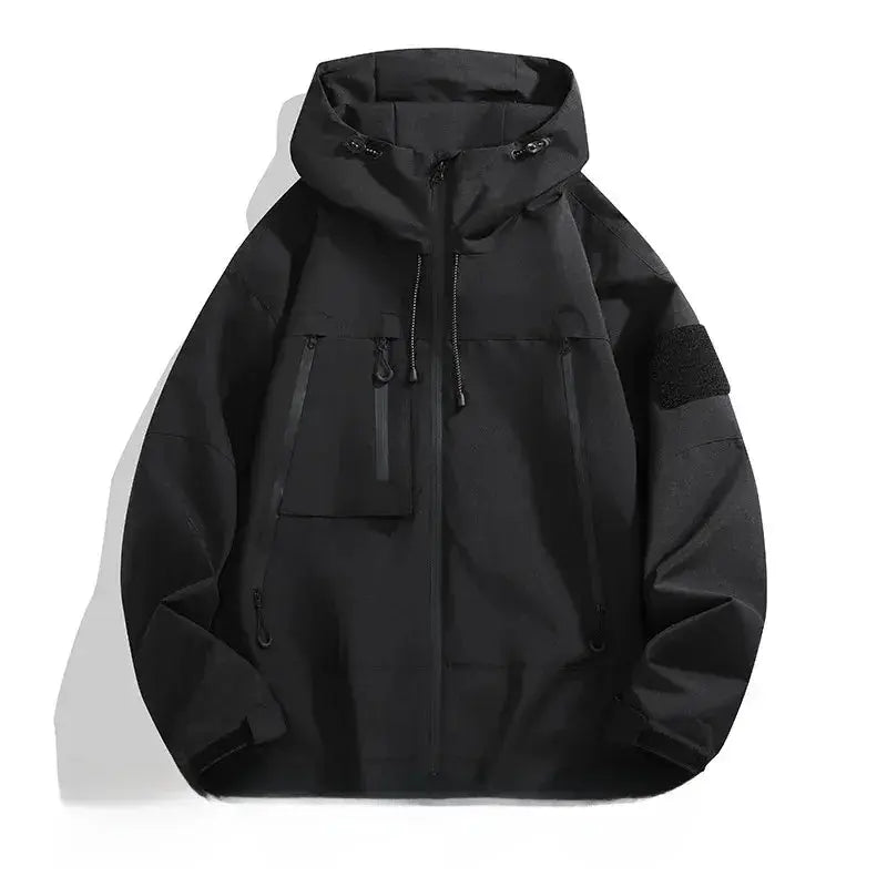 Men’s Jacket – Oversized Fit – Wind-Resistant – Zippered Pockets – Adjustable Hood Black