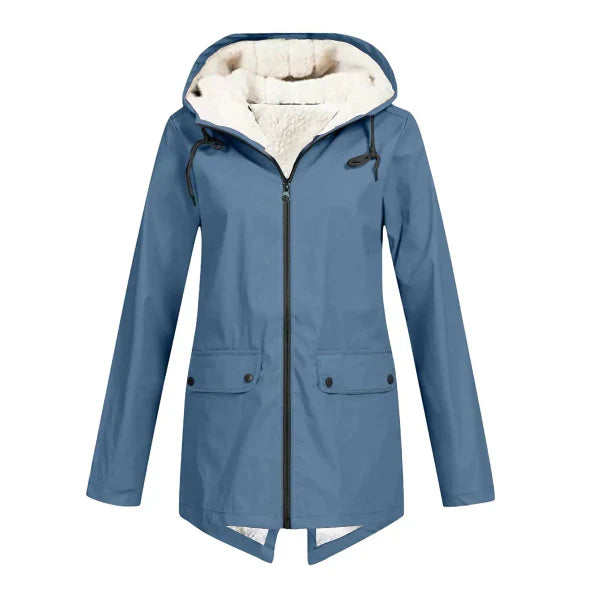 Waterproof Fleece Lined Hooded Trench Coat - UrbanShield Blue