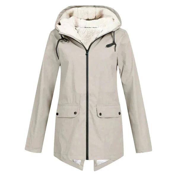 Waterproof Fleece Lined Hooded Trench Coat - UrbanShield Cream