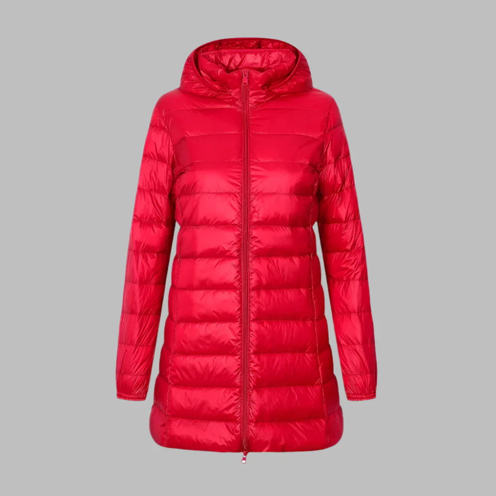 Women's Quilted Down Winter Jacket - Water-Resistant UrbanChic Red