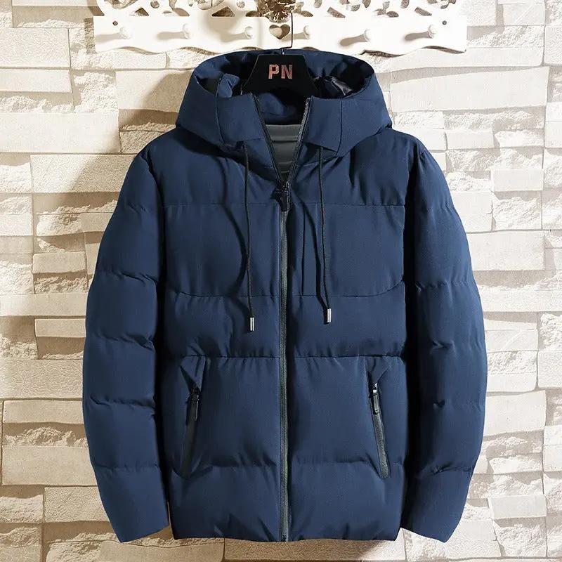 Men’s Hooded Jacket – Quilted Slim Fit – Cotton Padded – Insulated Casual Outerwear Blue