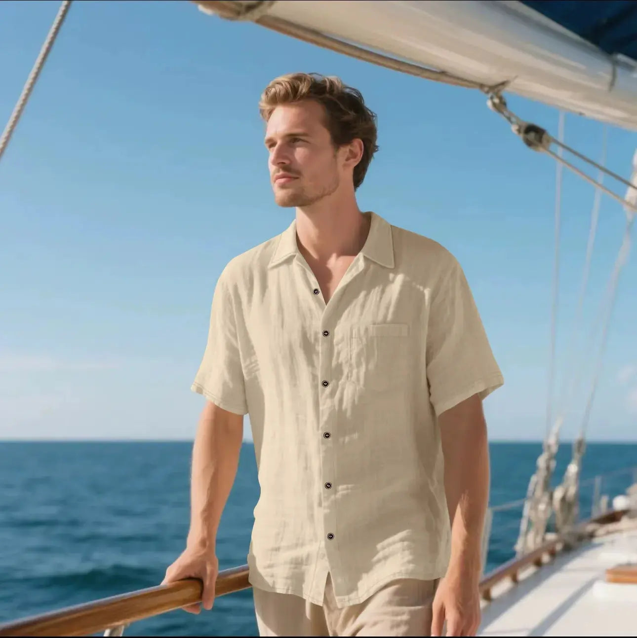 Men's Linen Shirt Relaxed Fit - Breezy Short Sleeve - CoastalCool Khaki