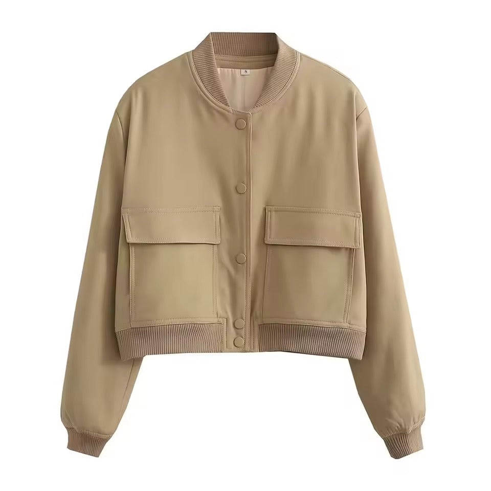 Women's Relaxed Fit Bomber Jacket - UrbanEdge Khaki
