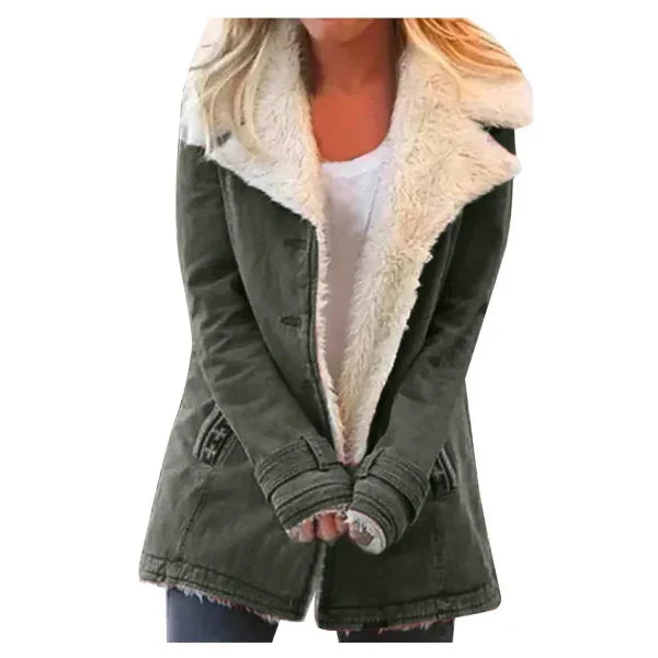 Women's Plush Fleece Hooded Coat - Cozy Relaxed-Fit Outerwear - CloudCoat Dark Green
