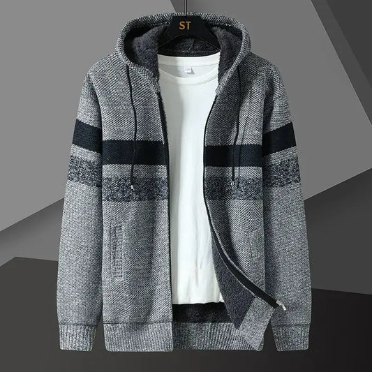 Men’s Hooded Cardigan Sweater – Relaxed Fit – Knit Texture – Zip Front – Side Pockets Light Grey