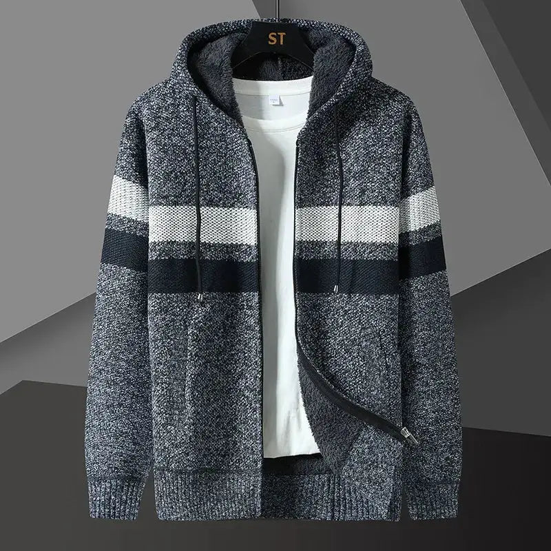 Men’s Hooded Cardigan Sweater – Relaxed Fit – Knit Texture – Zip Front – Side Pockets Dark Grey