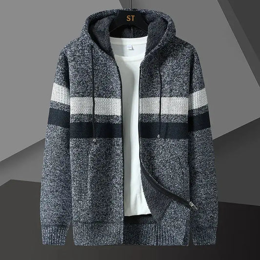 Men’s Hooded Cardigan Sweater – Relaxed Fit – Knit Texture – Zip Front – Side Pockets Dark Grey
