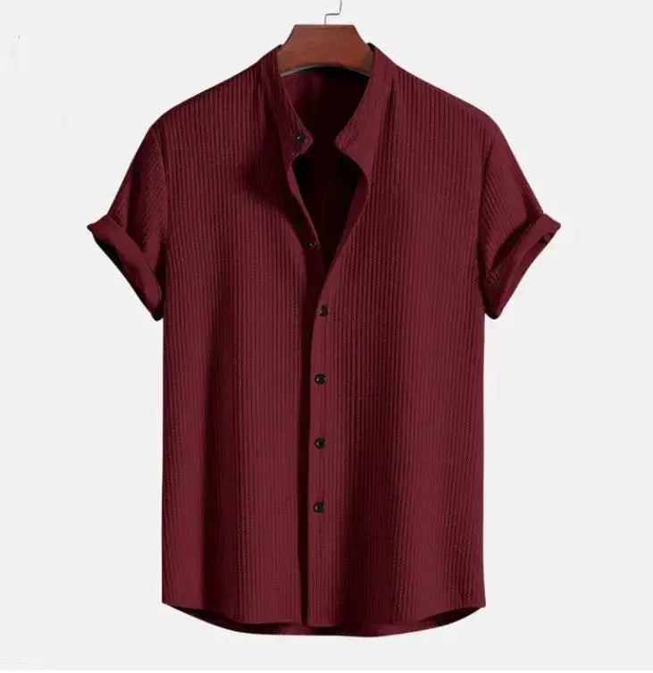 Men's Cotton Jacquard Shirt Band Collar - UrbanCool Claret
