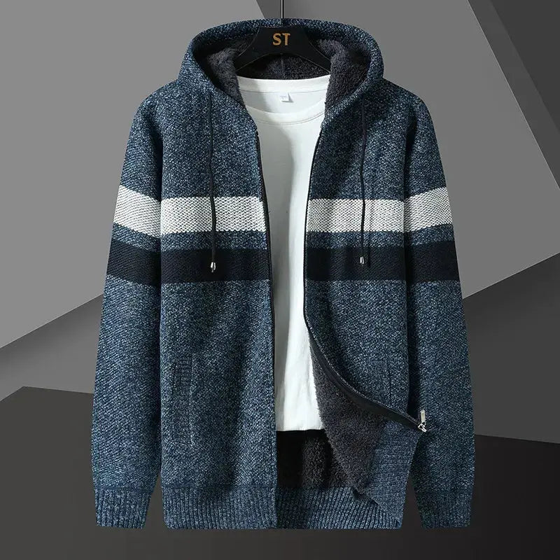 Men’s Hooded Cardigan Sweater – Relaxed Fit – Knit Texture – Zip Front – Side Pockets Blue